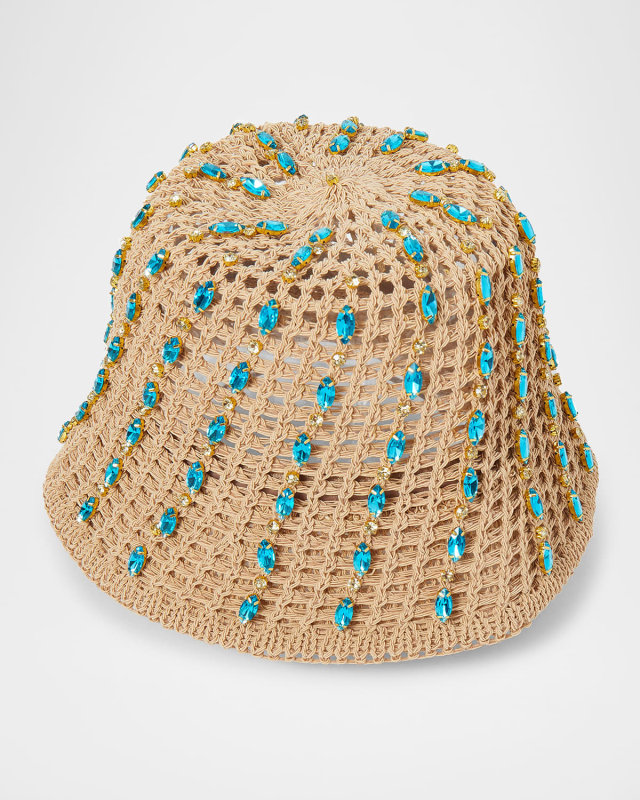 Aqua Crystal Open Weave Bucket Hat